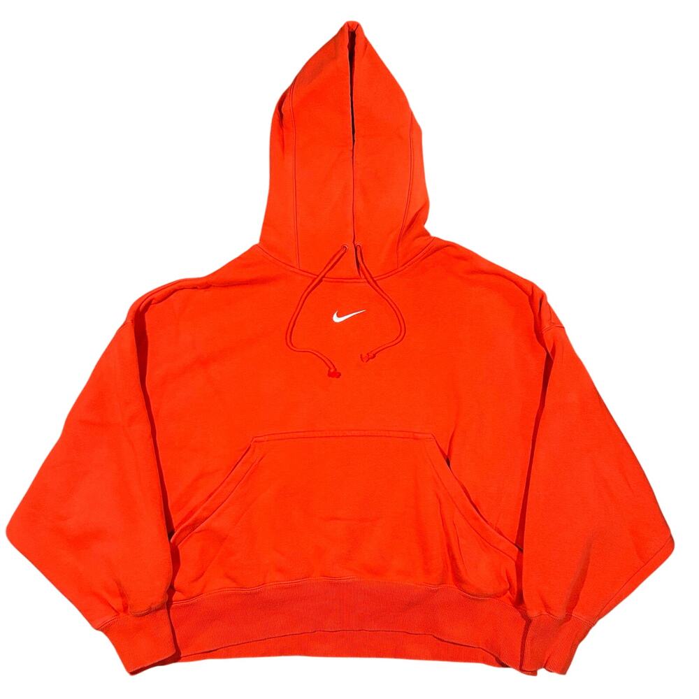Nike Center Swoosh Hoodie Sweatshirt Womens Large Oversized Crop Fit Orange